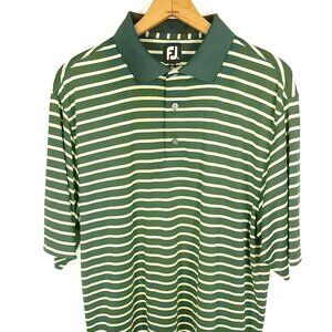 FootJoy Golf Polo Shirt Men's Large Green Yellow White Striped FJ Logo